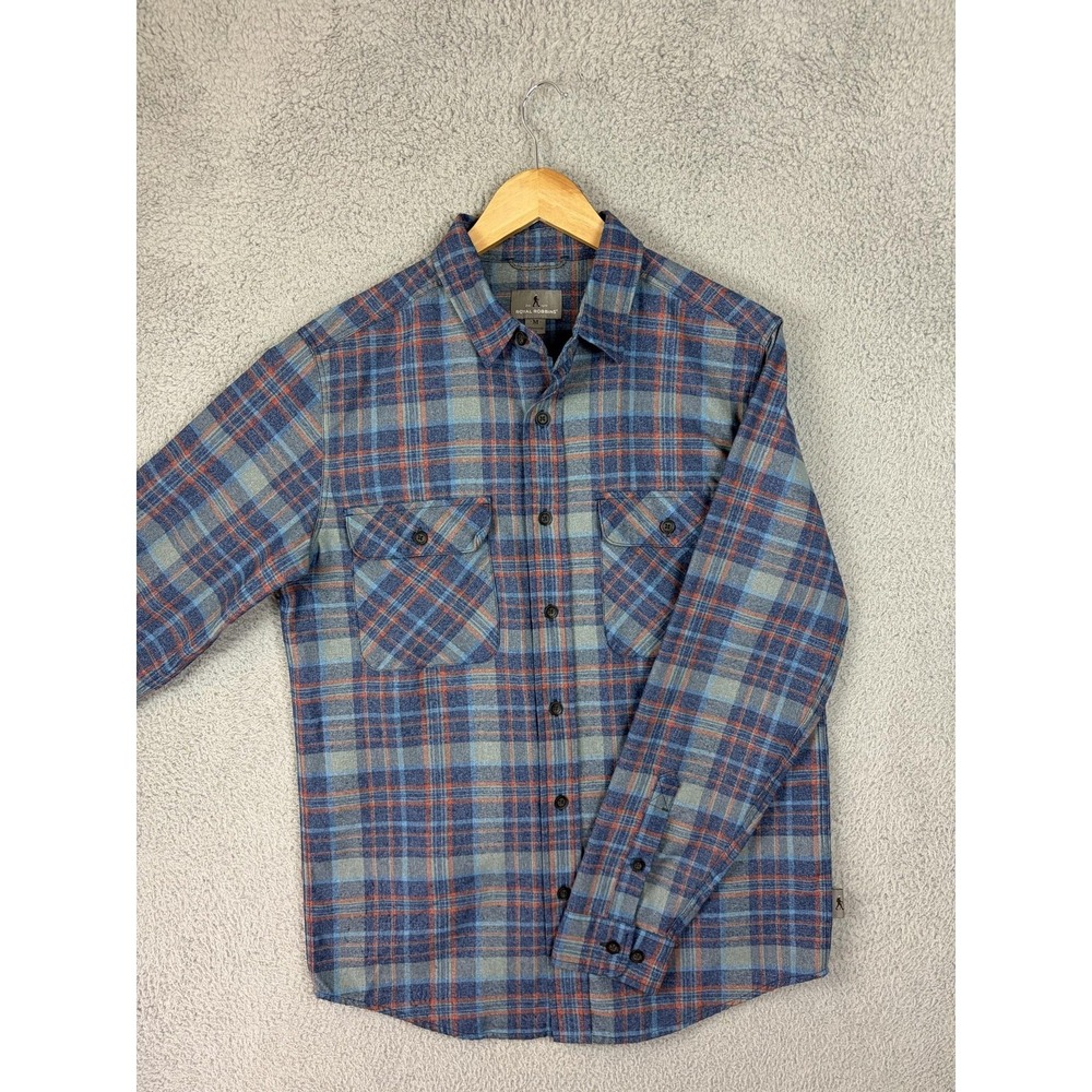 Royal Robbins Shirt Mens Medium Blue Plaid Flannel Long Sleeve Outdoor Hiking